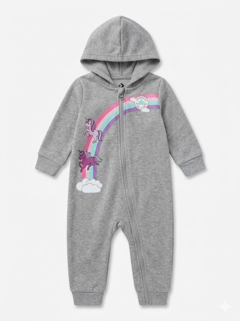 Converse Kids Gray Hooded Rainbow Unicorn Jumpsuit Romper-9M